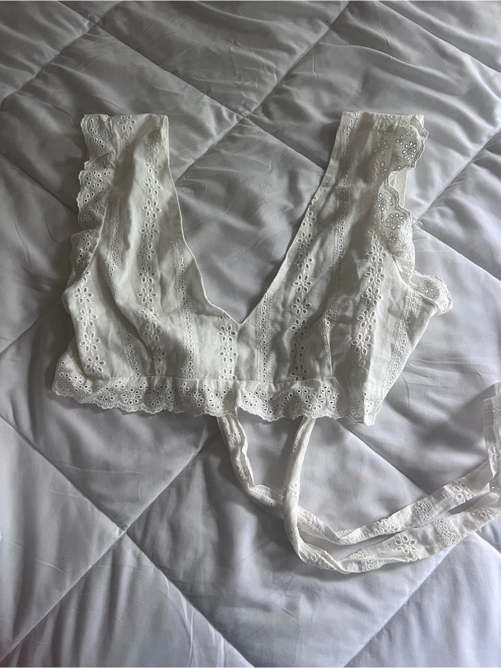 White Eyelet Tie-Front Crop Top